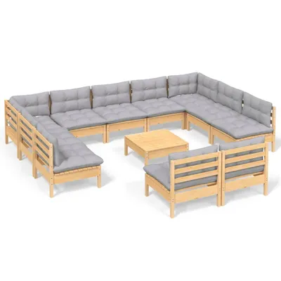Produktbild von vidaXL 12-tlg. Garten-Lounge-Set mit Grauen Kissen Kiefer Massivholz