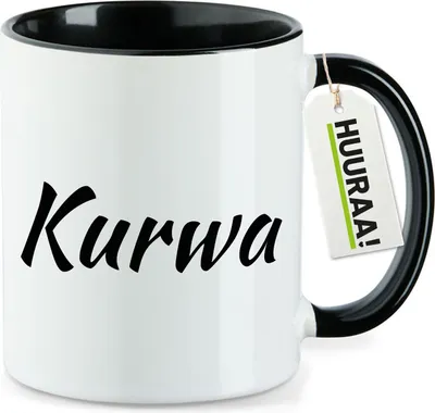 Produktbild von Huuraa Kaffeetasse Kurwa Polnisch 330ml Schwarz Keramik Kaffeebecher Geschenkidee
