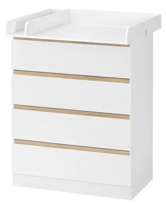 Produktbild von Wickeltisch mit Stauraum - Babykommode mit Wickelaufsatz - 4 Schubladen - Spanplatte und MDF - 80 x 109,2 x 75 cm - Belastbar bis 30 kg - Weiß