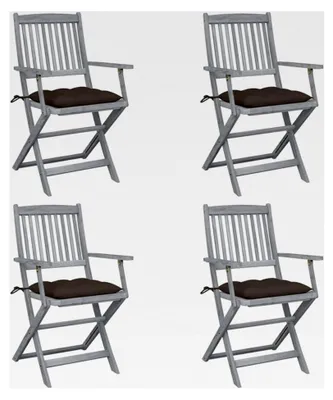 Produktbild von 4er Set Klappbare Gartenstühle aus Akazienholz mit Kissen und Armlehnen