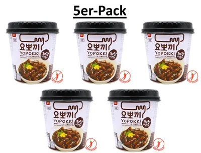 Produktbild von 5er-Pack YOPOKKI Reiskuchen Tteokbokki Topokki Cup – Black Bean Sauce Jjajang 120g