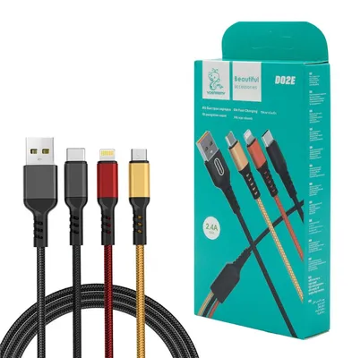Immagine prodotto di Cavo USB 3-in-1 DENMEN, colore 2,4 A, 1 m, rivestimento rinforzato D02E
