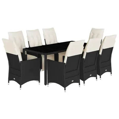 Produktbild von vidaXL 9-tlg. Garten-Essgruppe mit Kissen Schwarz Poly Rattan