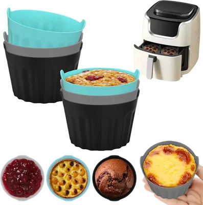 Produktbild von 6 Silikon Eierformen für Heißluftfritteusen, Wiederverwendbare Muffinförmchen, Antihaft Backformen für Spiegeleier