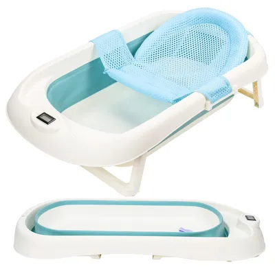Image de Baignoire pliante pour bébé Ikodm, dimensions 83 x 46 cm, avec indicateur de température, filet de maintien et gobelet à shampooing, pour les bébés de 0 à 12 mois, couleur verte