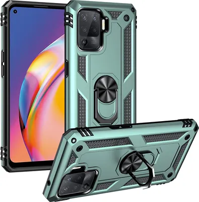 Image de Etui pour OPPO A94 4G/Reno5 F/F19 Pro/Reno5 Lite étui de protection militaire double couche avec anneau de maintien et support vert