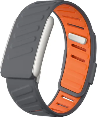 Produktbild von Strap-it Sport Silikonarmband mit Druckknopfverschluss - passend für Whoop 5.0 (dunkelgrau/orange)