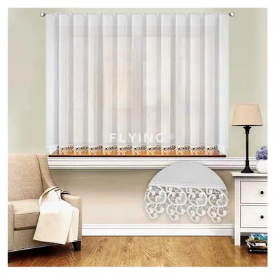 Produktbild von Gardine aus Voile mit Kräuselband für Wohnzimmer und Küche, kurz, Weiß, 150 x 400 cm