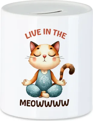 Produktbild von Live in the Meowww Spardose Geschenkidee für Yoga-Fans und Katzenliebhaber