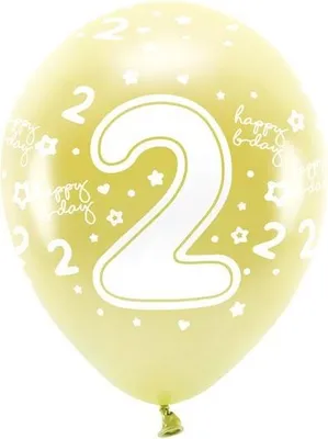 Produktbild von Öko-Luftballons 33 cm, Zahl „2“, hellgold (1 Packung / 6 Stück)