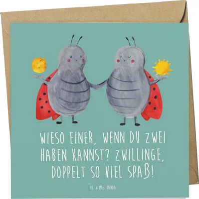 Produktbild von Mr. & Mrs. Panda Klappkarte Zwillinge Spaß - Meeresbrise - Geschenk, Sternzeichen, Persönlich, Glückwunschkarte, Horoskop, Geschenke, Tierkreiszeichen, anlasskarte