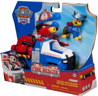 Zdjęcie produktu dla Figurka Psi Patrol Chase, Pojazd Straż Pożarna, 15 cm, Figurka Strażaka w Zestawie, 2 Pociski