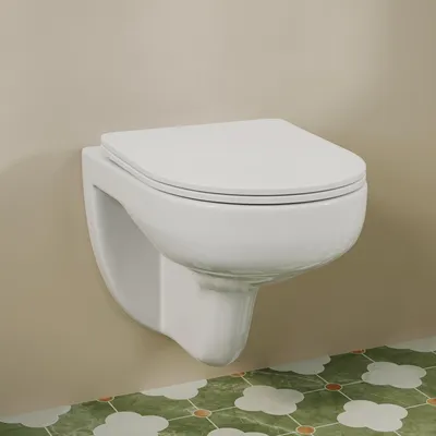 Produktbild von HOROW Spülrandlos WC Toilette mit Softclose Toilettensitz Hänge-WC Einloch Superspin Spülung Keramik Wand-WC Weiß für Gäste-WC