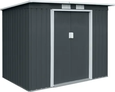 Produktbild von HATTORO P100 XL Metall Gerätehaus Geräteschuppen Schuppen Gartenhaus Pultdach Anthrazit / GRAU