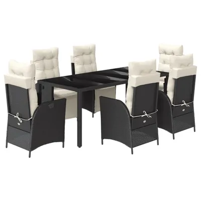 Produktbild von vidaXL 7-tlg. Garten-Essgruppe mit Kissen Schwarz Poly Rattan