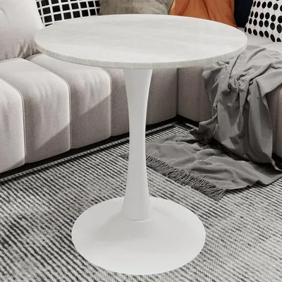 Productafbeelding van Ronde eettafel met kunstmarmeren blad van 70 cm en witte ijzeren poten