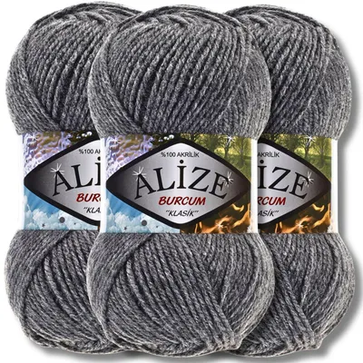 Produktbild von Alize 3x 100g Burcum Klasik Wolle, Uni, Häkeln, Stricken (Dark Grey Melange - 196)
