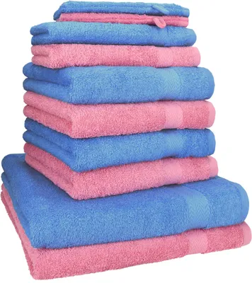 Produktbild von Betz 10-tlg. Handtuch-Set PREMIUM 2 Duschtücher 4 Handtücher 2 Gästetücher 2 Waschhandschuhe  Farbe: hellblau & altrosa