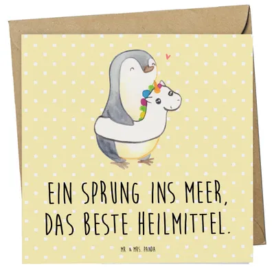 Produktbild von Mr. & Mrs. Panda Glückwunschkarte Sommermeerheilkraft - Gelb Pastell - Geschenk, Küstenurlaub, Sommerferien, Natur, Grußkarte, faltkarte, Handgefertigte Produkte, Küste