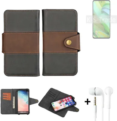 Produktbild von K-S-Trade Handyhülle Schutzhülle Bookstyle Wallet-Case kompatibel mit Motorola Edge 2022 + earphones Bumper rundumschutz schwarz-braun 1x