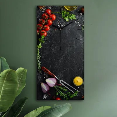 Produktbild von Wohnzimmer Leinwand Uhr Geräuschlos Küche 30x60 Gewürze, Gemüse, Motive, schwarze Zeiger