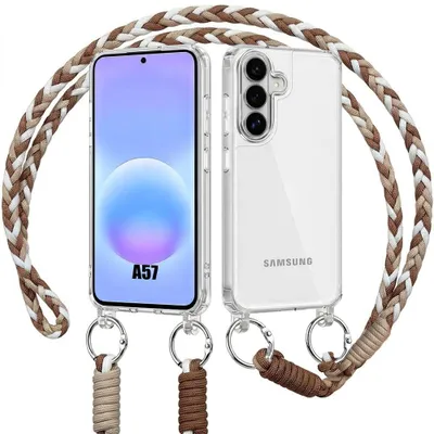 Image de Coque pour Samsung Galaxy A57 5G, Antichoc Transparent Rigide Anti-Rayure avec Cordon Marron