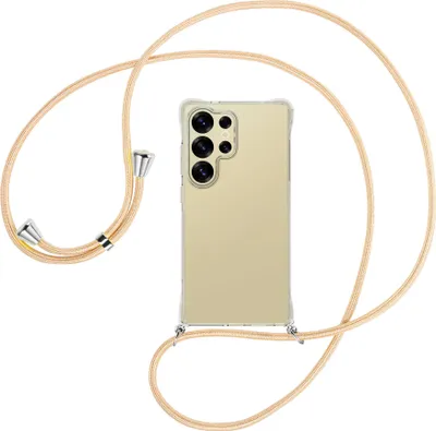 Produktbild von Handykette Backcover-Schutzhülle mit Band (Metall silberfarben) für Samsung S25 Ultra - Goldkordel