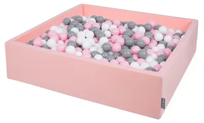 Zdjęcie produktu dla KiddyMoon suchy basen kwadratowy z piłeczkami 7cm 120x30 różowy: biały-szary-pudrowy róż 120x30/300piłek zabawka basen piankowy