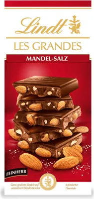 Image de Lindt Les Grandes Amandes Salées en Chocolat Noir Tablette 150g