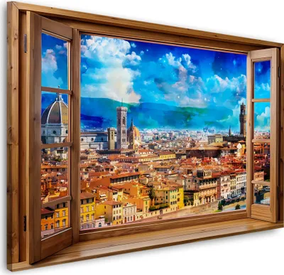 Produktbild von Fensterblick auf Florenz Italien mit Dom und Himmel Wandbild Wanddeko: 120x80x2cm