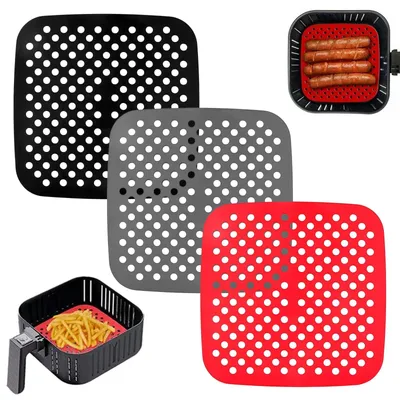 3 Silikonmatten für Airfryer, 21,5 x 21,5 cm, wiederverwendbar