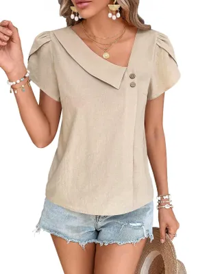 Produktbild von TUUHAW Tunika Damen Sommer Freizeitbluse Kurzarm Oberteile Aprikose M