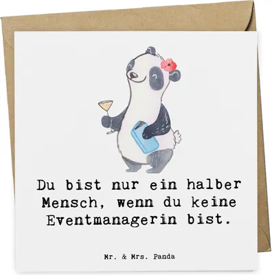 Produktbild von Mr. & Mrs. Panda Grußkarte Eventmanagerin Herz - Weiß - Geschenk, Klappkarte, anlasskarte, Lustig, doppelkarte, Spruch, Jubiläum, Witzig, faltkarte, Glückwunschkarte