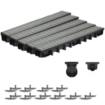Produktbild von SPEEDPLANT Entwässerungsrinne A15 mit Kunststoffrost Grau Line – 5 m Bodenrinne, 1,5 t Belastbarkeit, Tiefe 98 mm, inkl. Zubehör