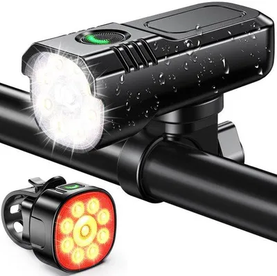 Productafbeelding van LED-fietslichtset - Fietslicht - Fietslamp voor en achter - Fietslamp met USB-oplaadbaar - Fietslicht voor mountainbikes en racefietsen - Waterdicht fietslicht