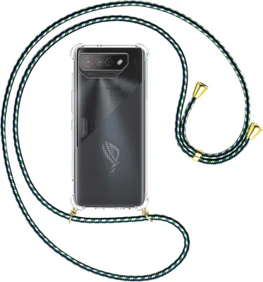 Produktbild von Handykette Backcover-Schutzhülle mit Band (Metall goldfarben) für Asus ROG Phone 7 (6.78'') - grün/blau/weiß