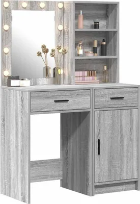 Imagen del producto de Kit de tocador con luces LED, 2 unidades, color gris Sonoma, fabricado en material de imitación madera