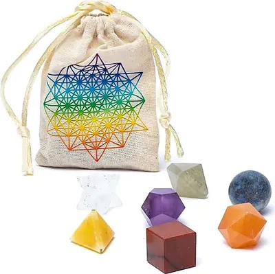Produktbild von 7-teiliges Chakra-Set mit heiliger Geometrie – ±6,7 x 9 cm