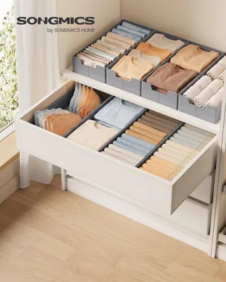 Obrázek produktu pro SONGMICS Sada 4 organizérů do zásuvek, organizér na spodní prádlo pro komody IKEA HEMNES a MALM, skládací, šedá barva