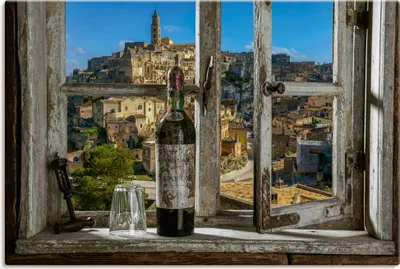 Produktbild von ARTland Leinwandbild Blick aus dem Fenster Matera, Italien Größe: 90x60 cm