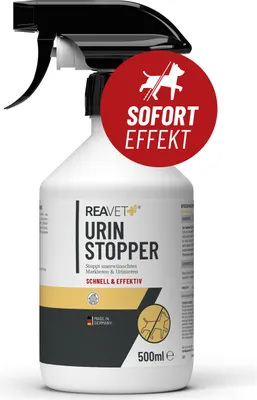 Produktbild von REAVET Urin Stop Spray für Hunde & Katzen 500ml I Mildes Hunde & Katzenabwehrspray I Nicht färbend I Urin Entferner I Hundeschreck gegen Markieren I Anti Kratz Spray Möbel, Innen- & Außenanwendung