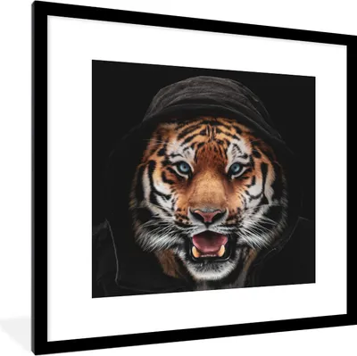 Produktbild von MuchoWow® MuchoWow® Gerahmtes Poster Tiger - Kleidung - Blau 40x40 cm - Poster mit zchwarzem Bilderrahmen - Poster - Plakat im Rahmen