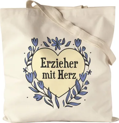 Produktbild von Erzieher mit Herz Jutebeutel Stoffbeutel Canvas  Geschenkidee Zum Danke Sagen Bester Erzieher