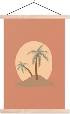 Produktbild von MuchoWow® Textilposter Palme - Pastell - Rot - Sonne 60x90 cm mit holzfarbenen Rahmen - Textil