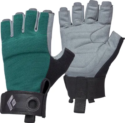 Halbfingerhandschuhe in grün und grau von Black Diamond; ideal für Klettern und Outdoor-Aktivitäten.