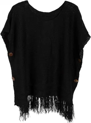 Produktbild von styleBREAKER Strick Poncho mit Ärmeln und Zierknöpfen in edlem Schimmer, Rundhals, Damen 08010017