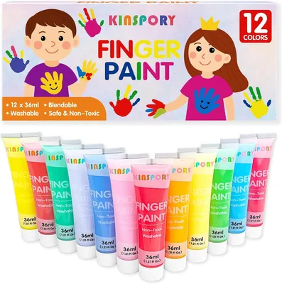 Imagen del producto de Pintura para dedos para niños, 12 unidades de 36 ml cada una. Pintura lavable para bebés y niños pequeños