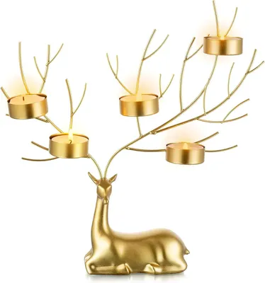 Produktbild von Weihnachtlicher Kerzenhalter für Weihnachten Hirsch aus Metall 31 cm Gold