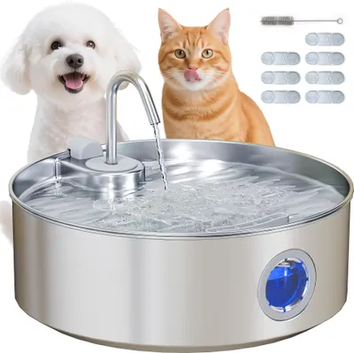 Image de Fontaine pour chats - Fontaine d'eau automatique - Capacité 7 l - Fonctionnement silencieux - Acier inoxydable 304 - Système de filtration - Alimenté par USB - Argenté