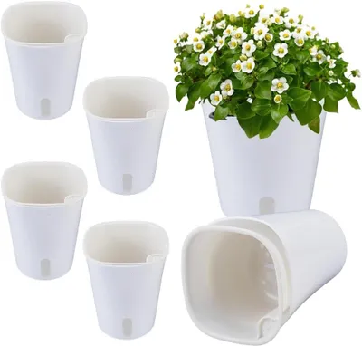Immagine prodotto di Set di vasi autoirriganti, 6 pezzi, 12,5 cm, in plastica, per erbe aromatiche